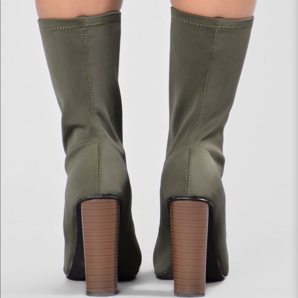 Neoprene, Olive Green, Pointed Toe Booties. - Picture 4 of 4